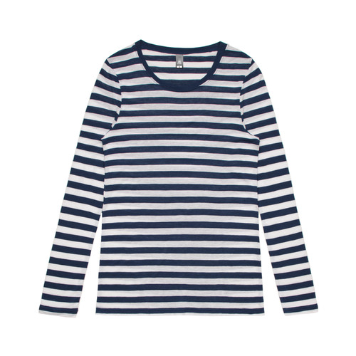 NAVY/WHITE wo's-fine-stripe-l/s-tee-navy/white